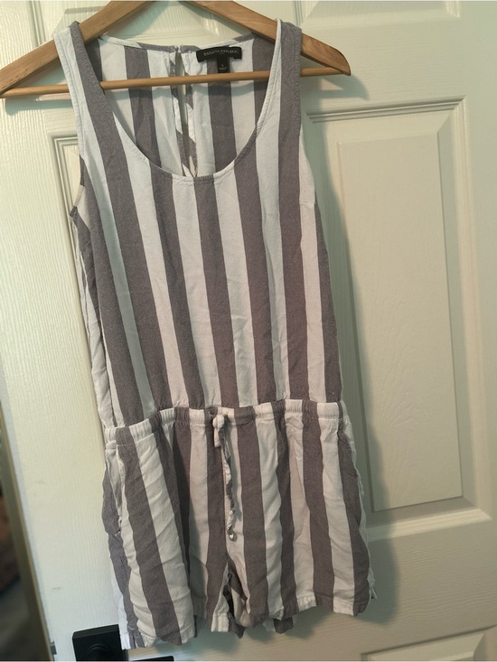 Banana Republic Pants - Banana Republic Vertical Stripe Sleeveless Romper in White and Gray